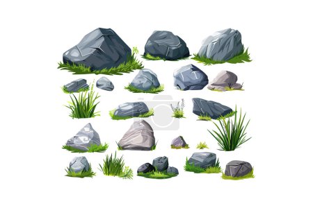 Verschiedene Felsen mit Gras. Vektor-Illustrationsdesign.
