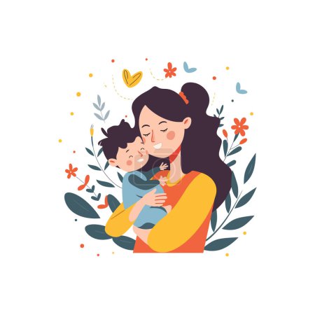 Mother Hugging Her Child. Vector illustration design.
