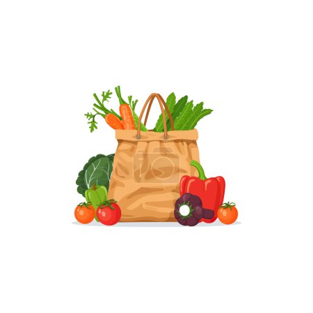 Lebensmitteltasche mit frischem Gemüse. Vektor-Illustrationsdesign.