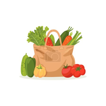 Einkaufstasche mit frischem Gemüse. Vektor-Illustrationsdesign.