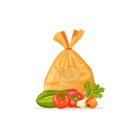 Légumes frais avec sac à provisions attaché. Illustration vectorielle.