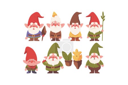 Set of Cute Garden Gnome. Vector illustration design.