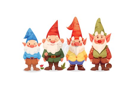 Cartoon Gnomes in Colorful Outfits. Vector illustration design.