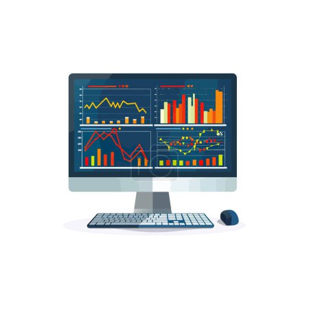 Computer Displaying Financial Data Charts. Vector illustration design.