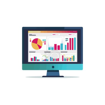 Computer Screen with Colorful Data Dashboard. Vector illustration design.