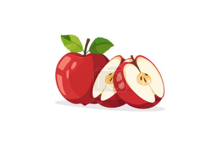 Red Apple with Slices and Leaves. Vector illustration design.