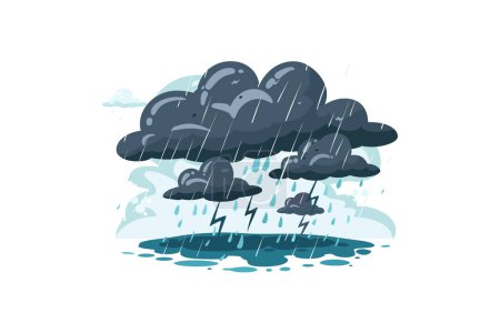 Gewitter mit dunklen Wolken und Regen. Vektor-Illustrationsdesign.