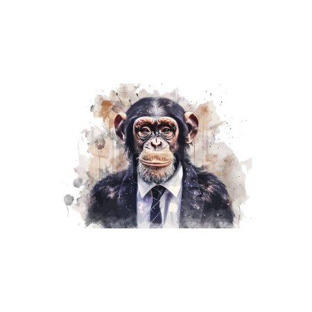 Chimpanzee in Suit Watercolor Painting. Vector illustration design.