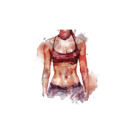 Watercolor Painting of Fit Woman's Torso. Vector illustration design.