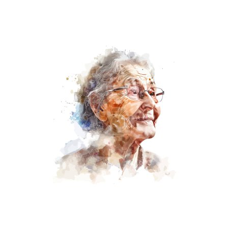Watercolor Portrait of Smiling Elderly Woman. Vector illustration design.
