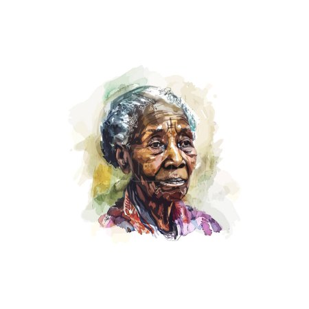 Watercolor Portrait of Elderly Woman. Vector illustration design.