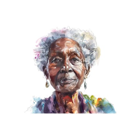 Watercolor Portrait of Wise Elderly Woman. Vector illustration design.