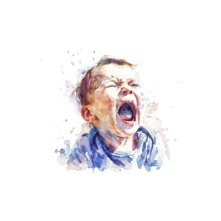 Emotional Watercolor of a Crying Child. Vector illustration design.