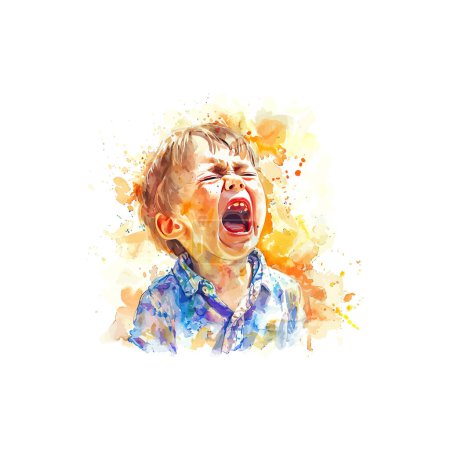 Watercolor Painting of a Crying Child. Vector illustration design.