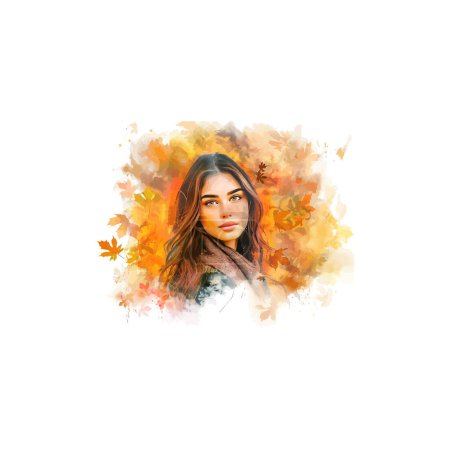 Ilustración de Autumn Portrait of Woman in Scarf. Vector illustration design. - Imagen libre de derechos