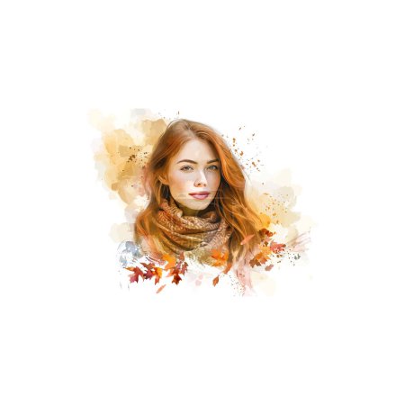 Redhead Woman in Autumn Scarf. Vector illustration design.