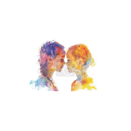 Watercolor Portrait of Two Children Facing Each Other. Vector illustration design.