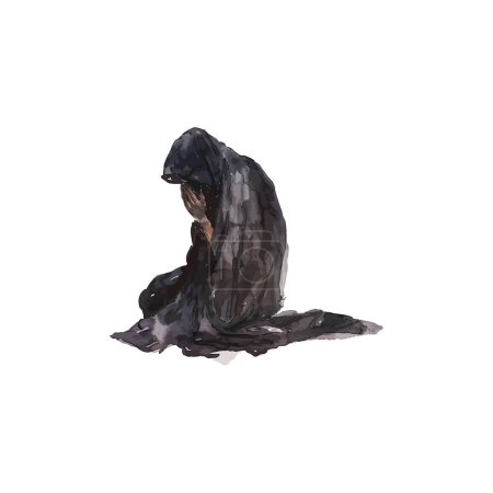 Watercolor Portrait of Hooded Figure in Contemplation. Vector illustration design.