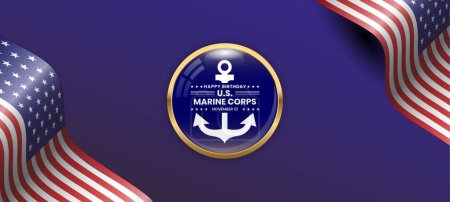 Ilustración de Cuerpo de Marines de EE.UU. banner de cumpleaños diseño de fondo con ondear bandera de EE.UU. y espacio de copia. Adecuado para su uso en el evento de cumpleaños del Cuerpo de Marines de EE.UU. - Imagen libre de derechos
