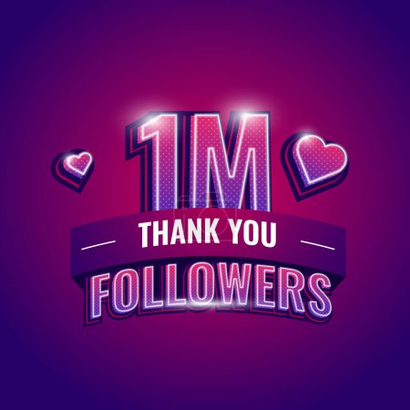 Ilustración de Gracias seguidores de 1M. Ilustración vectorial de números para redes sociales 1 millón de seguidores, Gracias seguidores - Imagen libre de derechos