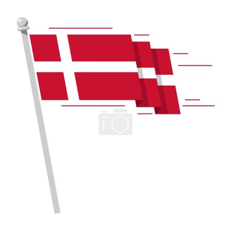 Ilustración de Ondeando la bandera nacional de Dinamarca en estilo plano, ondeando la bandera, vector de ilustración - Imagen libre de derechos