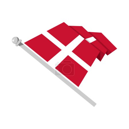 Ilustración de Ondeando la bandera nacional de Dinamarca en estilo plano, ondeando la bandera, vector de ilustración - Imagen libre de derechos
