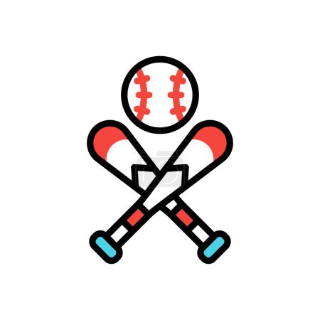 Téléchargez les illustrations : Batte de baseball et icône de balle, illustration simple web - en licence libre de droit