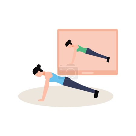 Illustration for Girl is exercising by watching online video. - Royalty Free Image