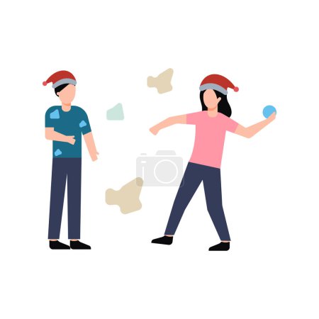 Illustration for A boy and a girl are playing with snowballs. - Royalty Free Image