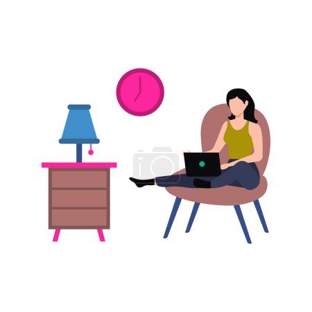 Illustration for Girl working at home with a cup of tea. - Royalty Free Image