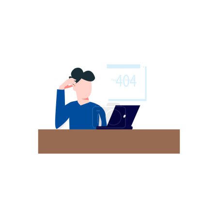 Illustration for Boy seeing 404 error on laptop. - Royalty Free Image