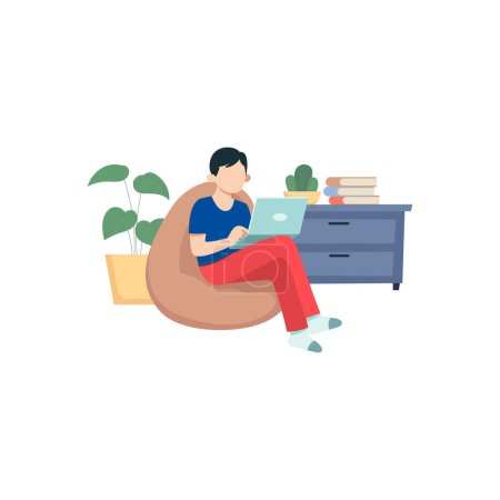 Illustration for The boy is working from home. - Royalty Free Image