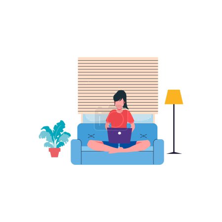 Illustration for The girl is working from home. - Royalty Free Image