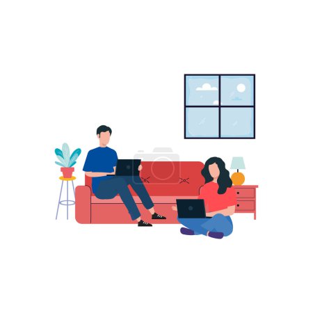 Illustration for Boy and girl using their laptops. - Royalty Free Image