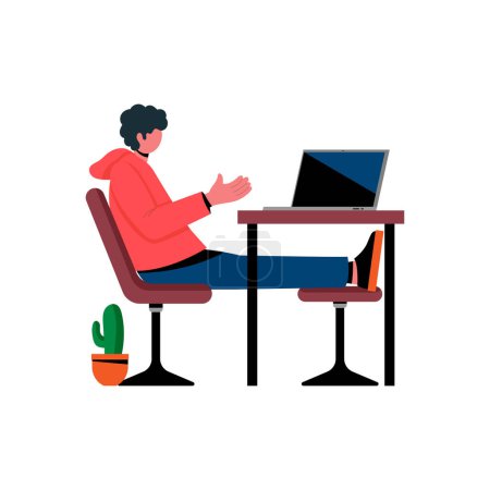 Illustration for The boy is sitting at the working table. - Royalty Free Image