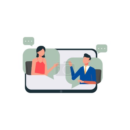 Illustration for Boy and girl are on video calling. - Royalty Free Image