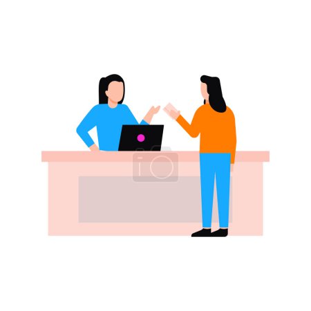 Illustration for The girl is giving the card to the receptionist. - Royalty Free Image