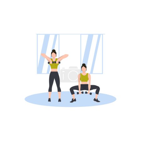 Ilustración de Chicas haciendo ejercicio con pesas. - Imagen libre de derechos