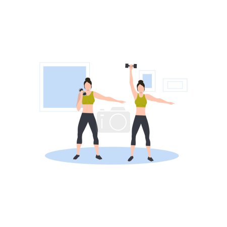 Illustration for Girls exercising with dumbbells. - Royalty Free Image
