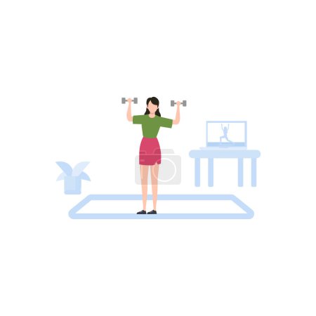 Ilustración de Chica haciendo ejercicio con pesas. - Imagen libre de derechos