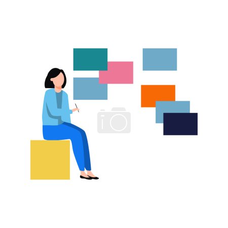 Illustration for The girl is preparing the notes. - Royalty Free Image