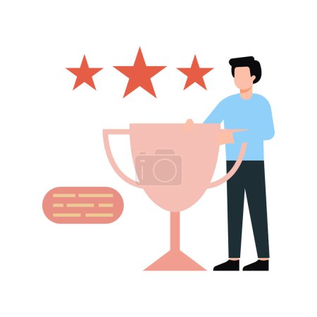 Illustration for Boy standing with winner's trophy. - Royalty Free Image