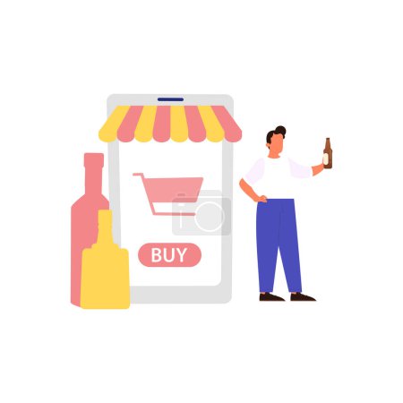 Téléchargez les illustrations : Garçon achète du vin en ligne. - en licence libre de droit