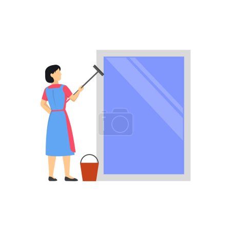 Illustration for The girl is cleaning the window. - Royalty Free Image
