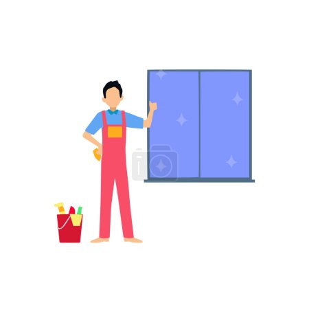 Illustration for The boy has cleaned the window. - Royalty Free Image