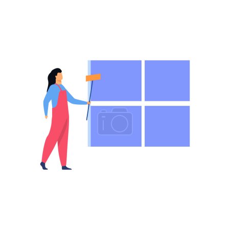 Illustration for The girl is cleaning the window. - Royalty Free Image