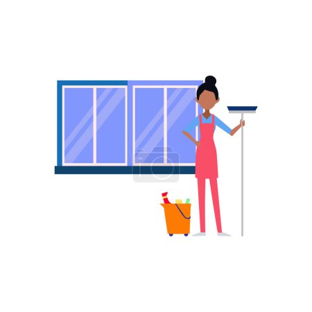 Illustration for The girl is holding a cleaning brush. - Royalty Free Image