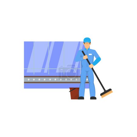 Illustration for A boy is holding a cleaning brush. - Royalty Free Image