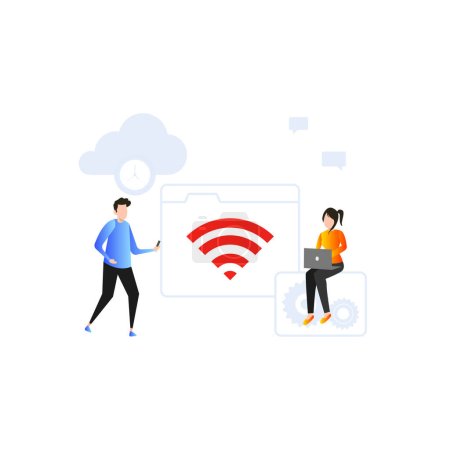 Illustration for Boy and girl using WIFI. - Royalty Free Image