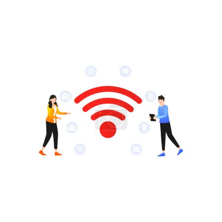 Illustration for Boy and girl using WIFI. - Royalty Free Image